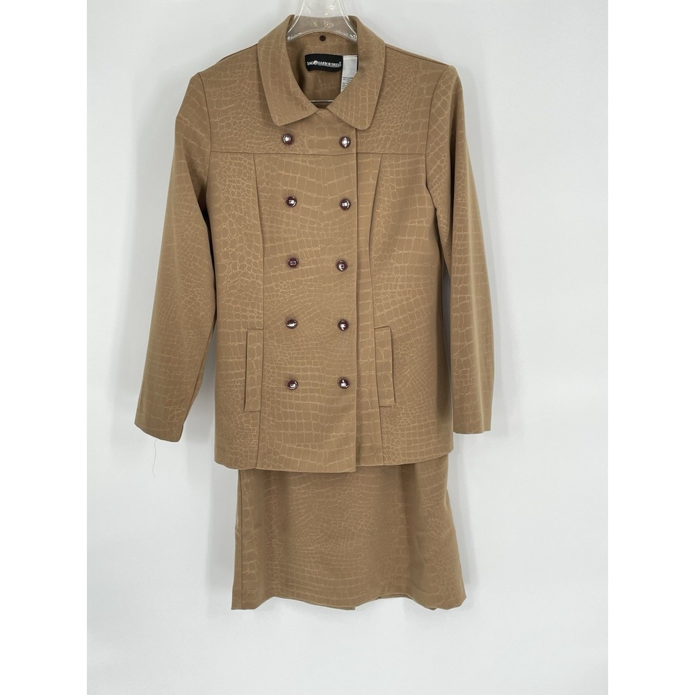 Sag Harbor Womens Size‎ 8 Skirt Suit Tan Double Breasted Textured Business